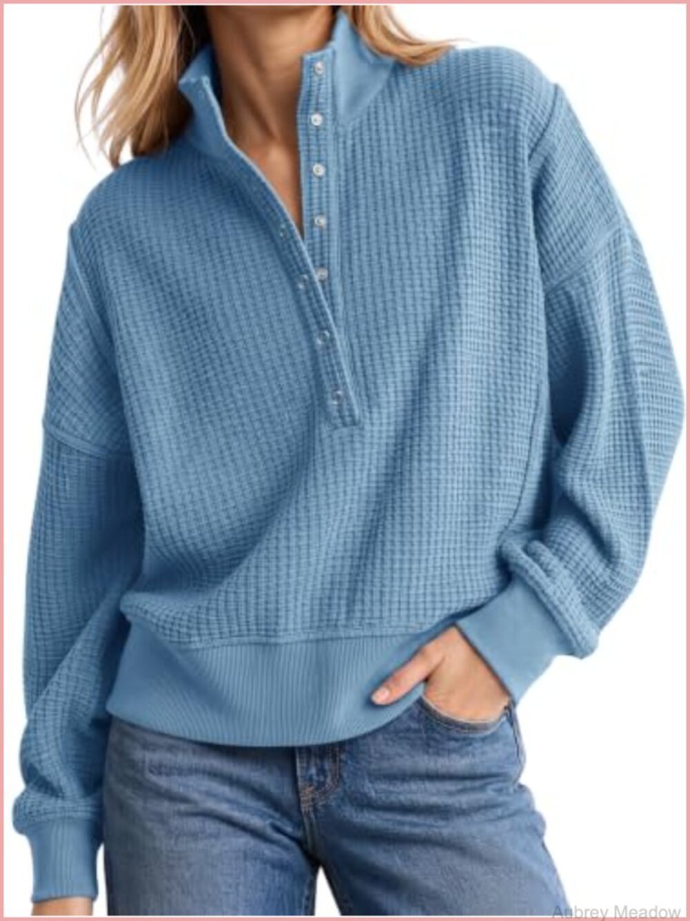 Women's Waffle Knit Oversized Henley Sweatshirt Long Sleeve Pullover